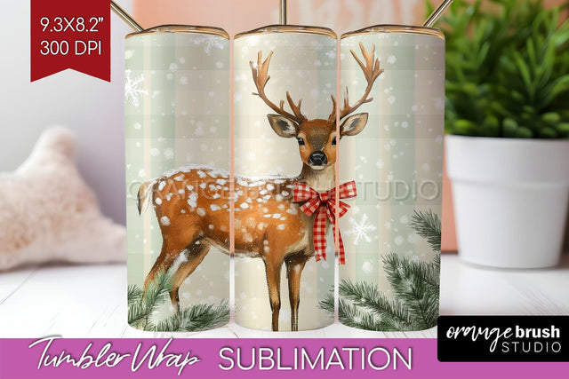 Christmas Deer Tumbler Wrap - Vintage Christmas Tumbler PNG Sublimation OrangeBrushStudio 