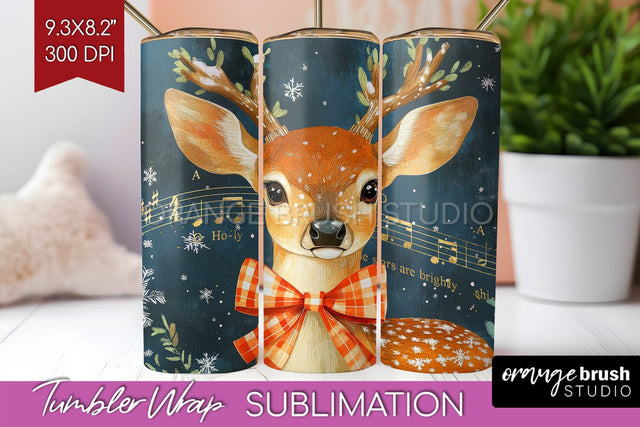 Christmas Deer Tumbler Wrap - Vintage Christmas Tumbler PNG Sublimation OrangeBrushStudio 