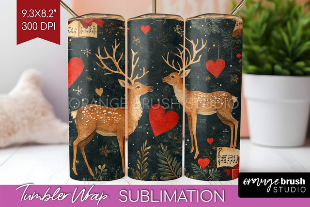 Christmas Deer Tumbler Wrap - Vintage Christmas Tumbler PNG Sublimation OrangeBrushStudio 