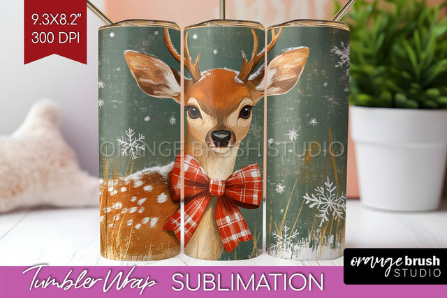 Christmas Deer Tumbler Wrap - Vintage Christmas Tumbler PNG Sublimation OrangeBrushStudio 