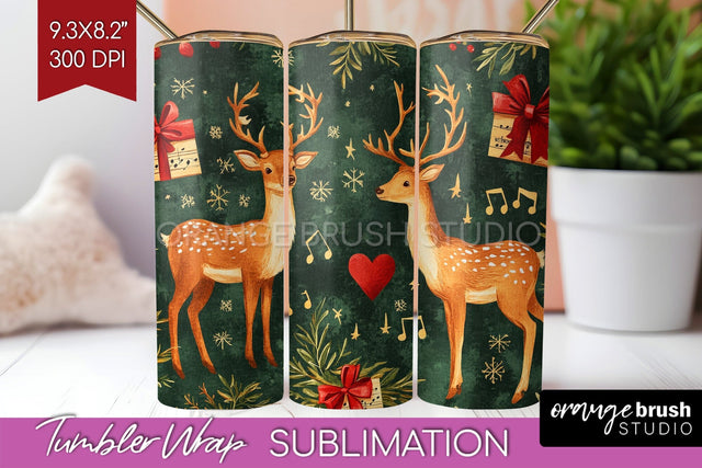 Christmas Deer Tumbler Wrap - Vintage Christmas Tumbler PNG Sublimation OrangeBrushStudio 