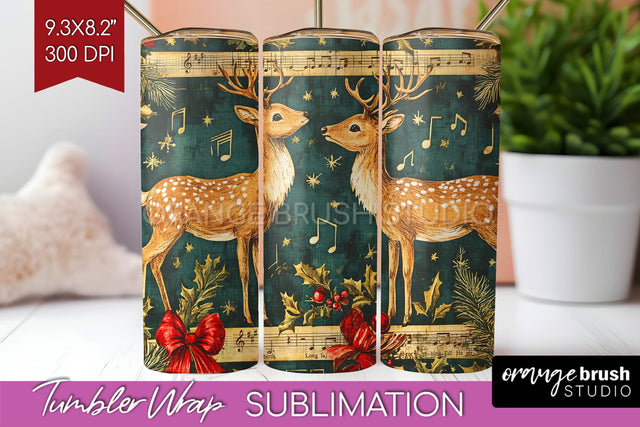 Christmas Deer Tumbler Wrap - Vintage Christmas Tumbler PNG Sublimation OrangeBrushStudio 