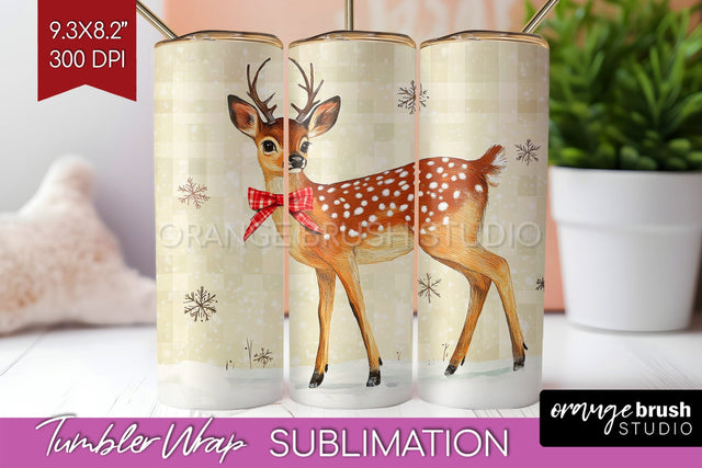 Christmas Deer Tumbler Wrap - Vintage Christmas Tumbler PNG Sublimation OrangeBrushStudio 