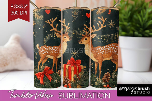 Christmas Deer Tumbler Wrap - Vintage Christmas Tumbler PNG Sublimation OrangeBrushStudio 