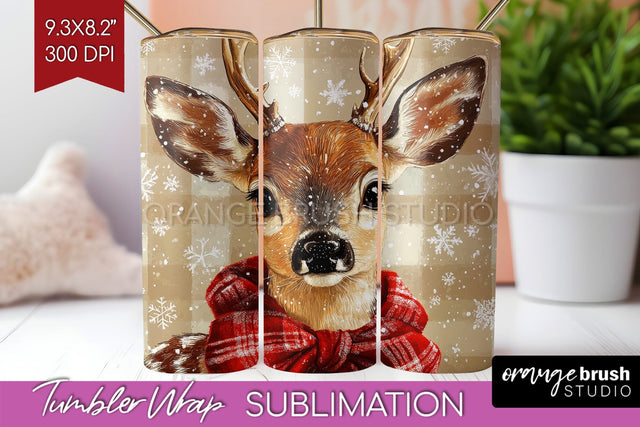 Christmas Deer Tumbler Wrap - Vintage Christmas Tumbler PNG Sublimation OrangeBrushStudio 