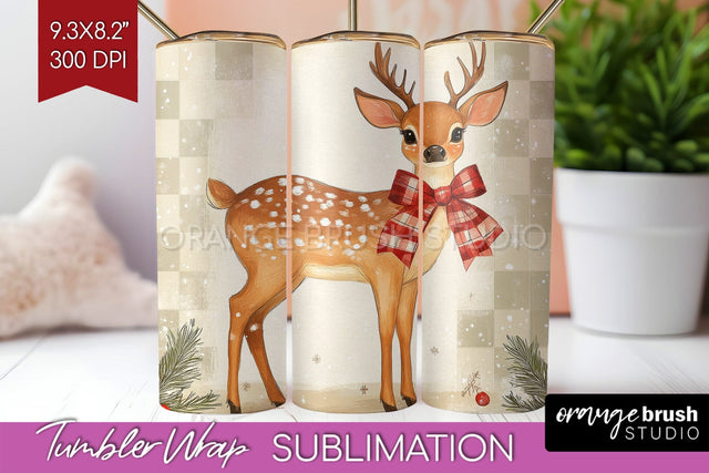 Christmas Deer Tumbler Wrap - Vintage Christmas Tumbler PNG Sublimation OrangeBrushStudio 