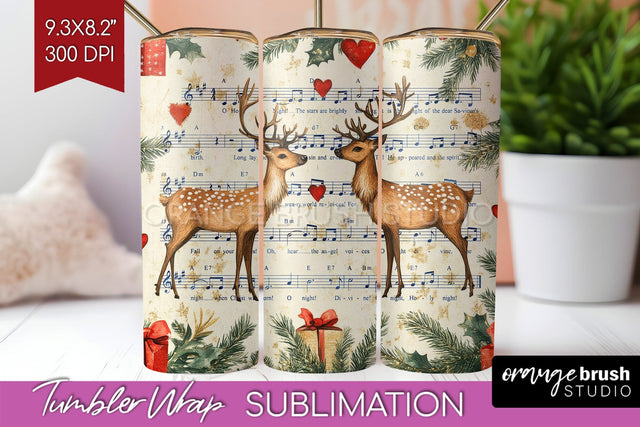 Christmas Deer Tumbler Wrap - Vintage Christmas Tumbler PNG Sublimation OrangeBrushStudio 