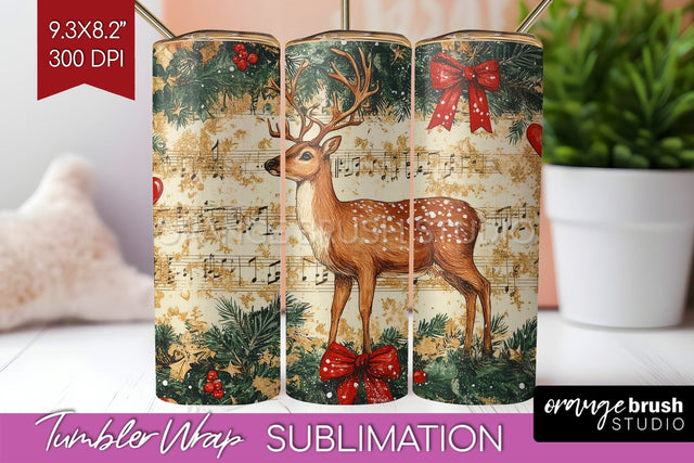 Christmas Deer Tumbler Wrap - Vintage Christmas Tumbler PNG Sublimation OrangeBrushStudio 