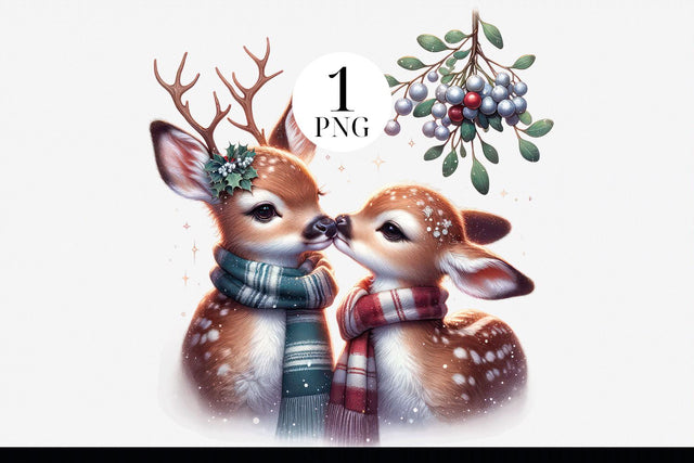 Christmas Deer Under The Mistletoe PNG Sublimation BijouBay 