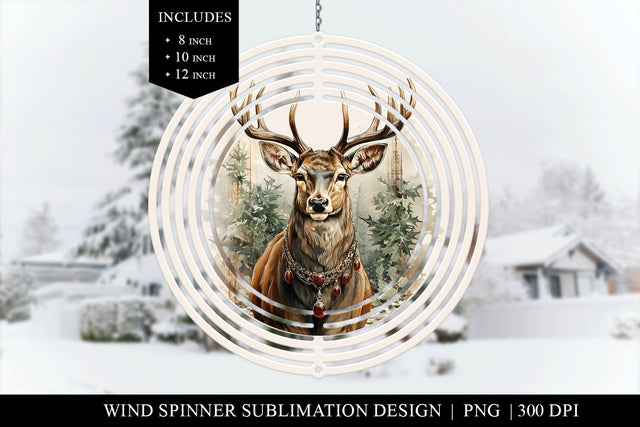 Christmas Deer Wind Spinner Sublimation Design PNG Sublimation BijouBay 