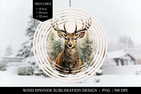 Christmas Deer Wind Spinner Sublimation Design PNG Sublimation BijouBay 