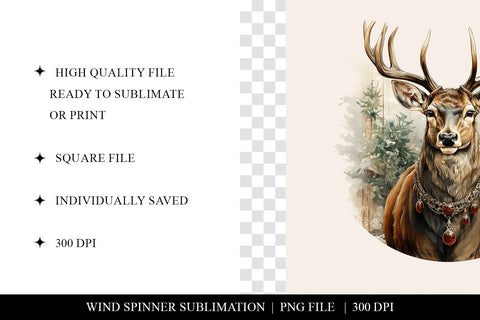 Christmas Deer Wind Spinner Sublimation Design PNG Sublimation BijouBay 