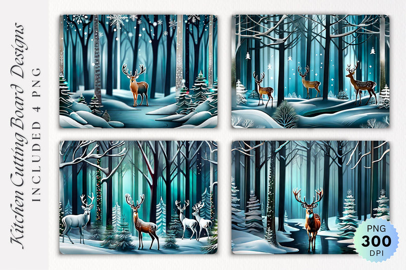 Christmas Deer Winter Forest Cutting Board Design Sublimation Regulrcrative 