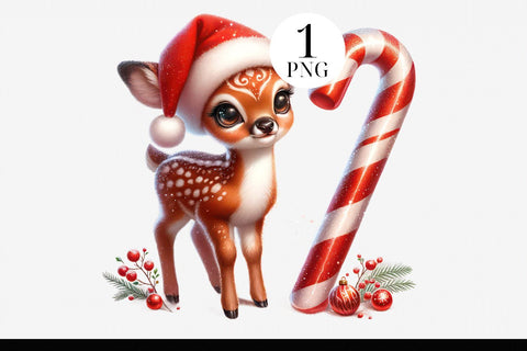 Christmas Deer With Candy Cane PNG Sublimation BijouBay 