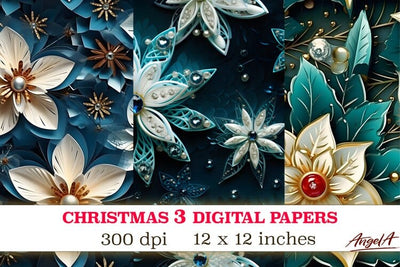 Christmas digital paper / 3d flowers, 3d snowflake png Digital Pattern Angelina Semenova 