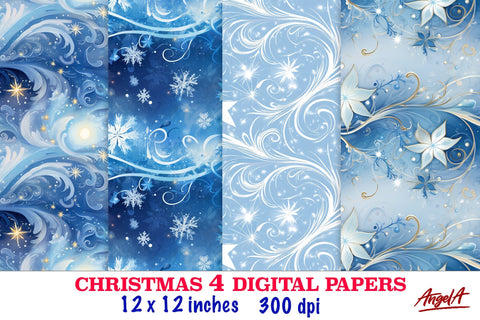Christmas digital paper / blue digital paper, snowflake Sublimation Angelina Semenova 