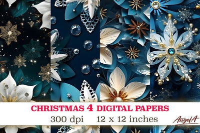 Christmas digital papers / 3d flowers, 3d snowflake png Digital Pattern Angelina Semenova 