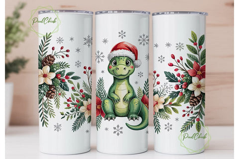 Christmas Dino Tumbler Wrap Sublimation PixelChick 