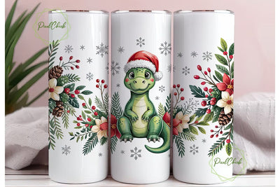 Christmas Dino Tumbler Wrap Sublimation PixelChick 