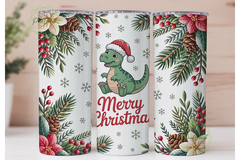 Christmas Dino Tumbler Wrap Sublimation PixelChick 