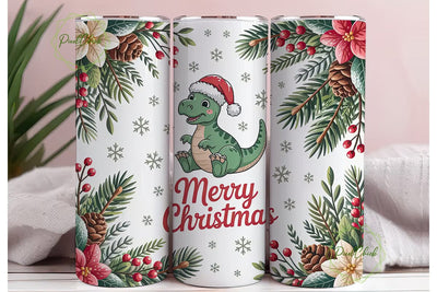 Christmas Dino Tumbler Wrap Sublimation PixelChick 