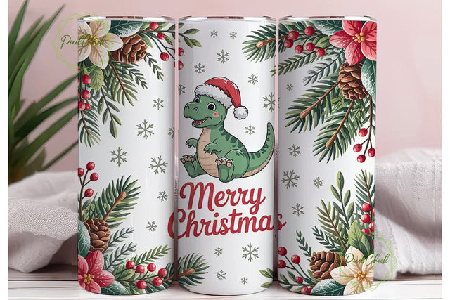 Christmas Dino Tumbler Wrap Sublimation PixelChick 