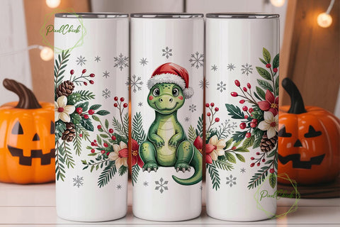 Christmas Dino Tumbler Wrap Sublimation PixelChick 