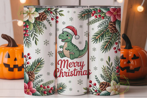 Christmas Dino Tumbler Wrap Sublimation PixelChick 