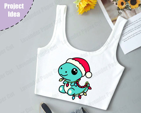 Christmas Dinosaur, Santa Dino, Holiday T Rex SVG, PNG, Sublimation, Clipart, Dinosaur Christmas Lights SVG Lavender Paper Cut 