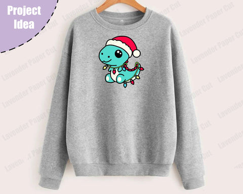 Christmas Dinosaur, Santa Dino, Holiday T Rex SVG, PNG, Sublimation, Clipart, Dinosaur Christmas Lights SVG Lavender Paper Cut 