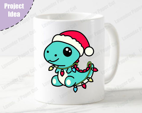 Christmas Dinosaur, Santa Dino, Holiday T Rex SVG, PNG, Sublimation, Clipart, Dinosaur Christmas Lights SVG Lavender Paper Cut 