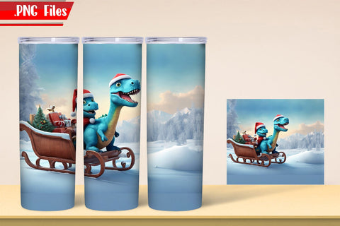 Christmas Dinosaur Tumbler Wrap PNG Files Sublimation zafrans studio 