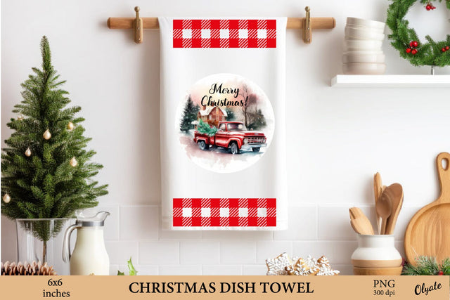 Christmas Dish Towel Sublimation PNG. Christmas Truck PNG Sublimation Olga Terlyanskaya 