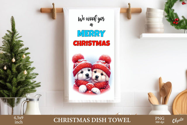 Christmas Dog Dish Towel PNG. Christmas Kitchen Towel Sublimation Olga Terlyanskaya 