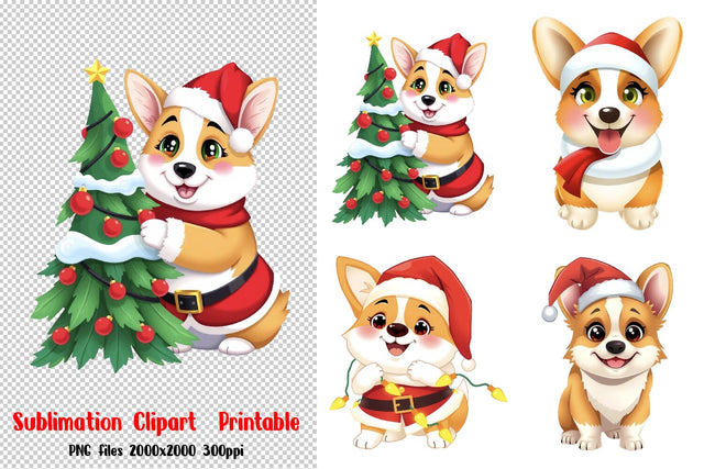 Christmas Dog, Dogs in Christmas Santa Hats Sublimation Clipart PNG Files Sublimation zafrans studio 
