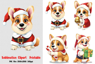 Christmas Dog, Dogs in Christmas Santa Hats Sublimation Clipart PNG Files SVG zafrans studio 