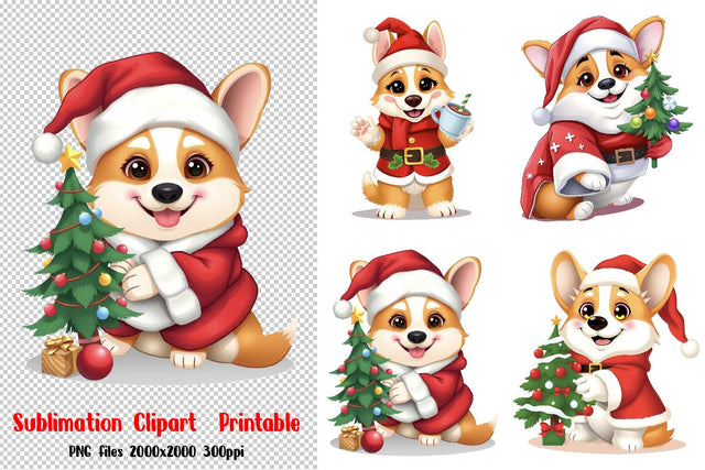 Christmas Dog, Dogs in Christmas Santa Hats Sublimation Clipart PNG Files SVG zafrans studio 