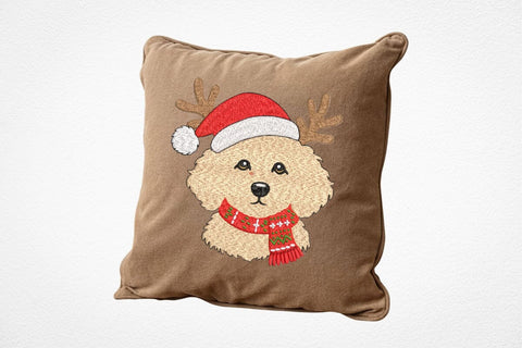 Christmas Dog Embroidery Design, Cute Puppy with Reindeer Antlers Machine Embroidery File, Goldendoodle Santa Hat Applique, Xmas Dog Embroidery/Applique DESIGNS DesignDestine 