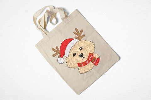 Christmas Dog Embroidery Design, Cute Puppy with Reindeer Antlers Machine Embroidery File, Goldendoodle Santa Hat Applique, Xmas Dog Embroidery/Applique DESIGNS DesignDestine 