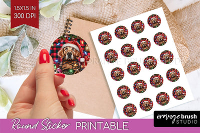 Christmas Dog Printable Stickers Sublimation OrangeBrushStudio 