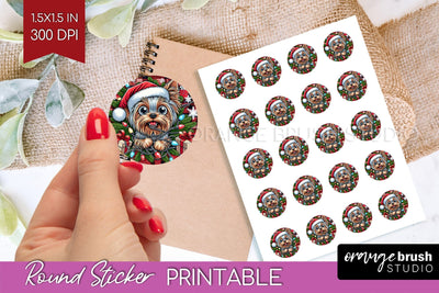 Christmas Dog Printable Stickers Sublimation OrangeBrushStudio 