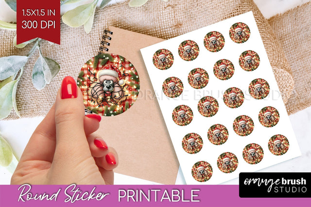 Christmas Dog Printable Stickers Sublimation OrangeBrushStudio 