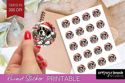 Christmas Dog Printable Stickers Sublimation OrangeBrushStudio 