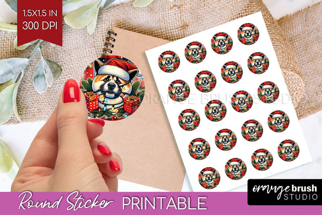 Christmas Dog Printable Stickers Sublimation OrangeBrushStudio 