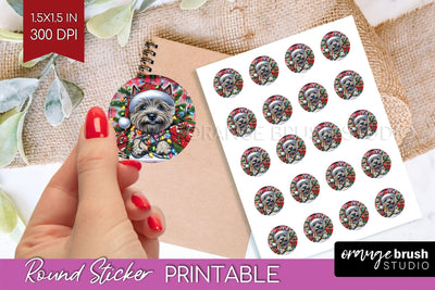Christmas Dog Printable Stickers Sublimation OrangeBrushStudio 