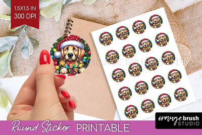Christmas Dog Printable Stickers Sublimation OrangeBrushStudio 