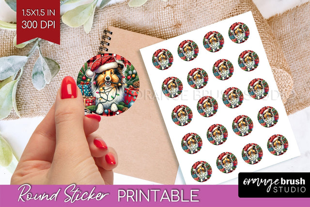 Christmas Dog Printable Stickers Sublimation OrangeBrushStudio 