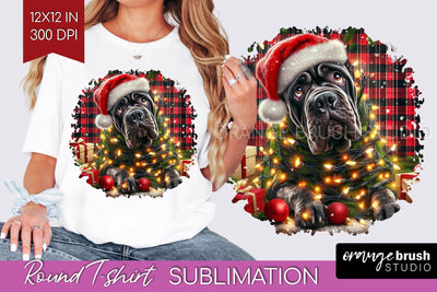 Christmas Dog Round Tshirt PNG Sublimation OrangeBrushStudio 