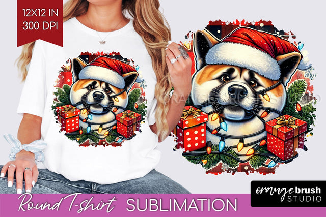 Christmas Dog Round Tshirt PNG Sublimation OrangeBrushStudio 