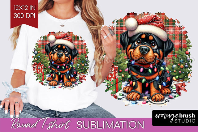 Christmas Dog Round Tshirt PNG Sublimation OrangeBrushStudio 